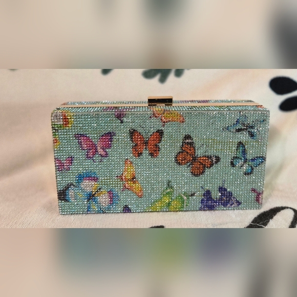 Handbags - NWOT Butterfly Rhinestone Clutch (Green)